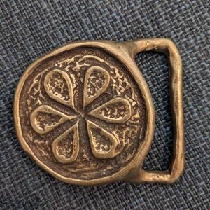 Vintage solid brass stylized flower belt buckle